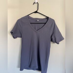 Athleta V-Neck Ribbed Short Sleeve Top - Blue